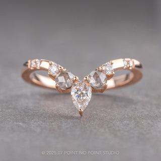 Rose Cut Salt and Pepper and White Diamond Wedding Ring, Flora Setting, 14K Rose Gold