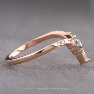 Rose Cut Salt and Pepper and White Diamond Wedding Ring, Flora Setting, 14K Rose Gold