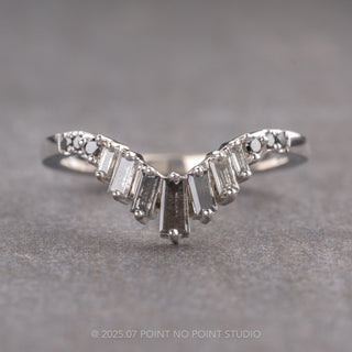 Salt and Pepper Baguette and Black Diamond Wren Wedding Ring, V Contour, Platinum