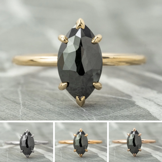 1.60 Carat Black Marquise Diamond Engagement Ring, Charlize Setting