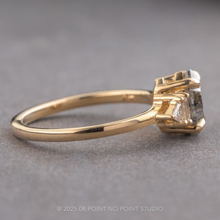 1.98 Carat Black Speckled Hexagon Diamond Engagement Ring, Beatrice Setting, 14k Yellow Gold