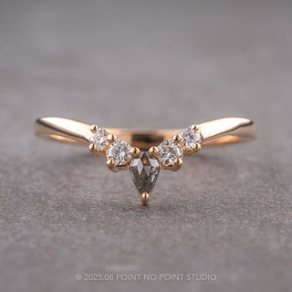 Salt and Pepper Rose Cut Pear Diamond Wedding Band, Cassiopeia Setting, 14K Peach Gold