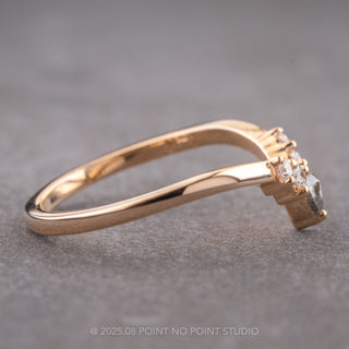 Salt and Pepper Rose Cut Pear Diamond Wedding Band, Cassiopeia Setting, 14K Peach Gold