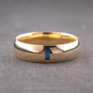 Baguette Blue Sapphire Mens Wedding Band, 14K Yellow Gold