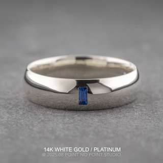 Baguette Blue Sapphire Mens Wedding Band, Comfort Fit