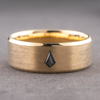 Black Speckled Kite Diamond Men's Beveled Edge Wedding Band, Comfort Fit, 14K Yellow Gold