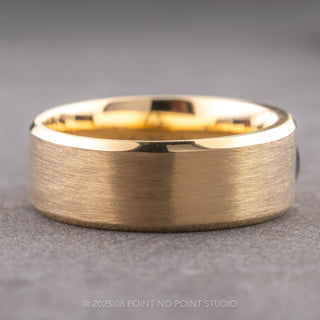 Black Speckled Kite Diamond Men's Beveled Edge Wedding Band, Comfort Fit, 14K Yellow Gold