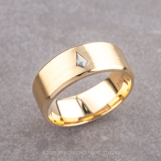 Black Speckled Kite Diamond Men's Beveled Edge Wedding Band, Comfort Fit, 14K Yellow Gold