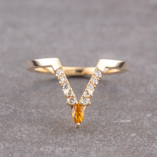 White Diamond and Citrine Wedding Band, Deep Contour Robin Setting, 14K Yellow Gold