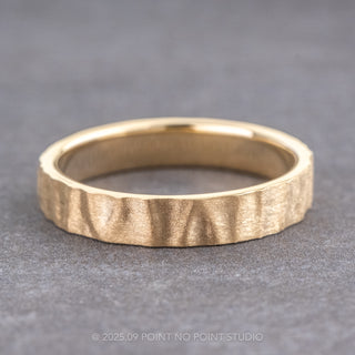4mm 14k Yellow Gold Mens Wedding Band, Wood Grain Matte