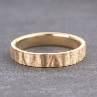 4mm Comfort Fit Mens Wedding Band, Wood Grain Matte men's wedding band, Point No Point Studio. Eco-friendly, Recycled Metals, Conflict Free.