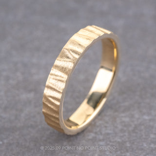 4mm 14k Yellow Gold Mens Wedding Band, Wood Grain Matte