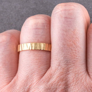 4mm 14k Yellow Gold Mens Wedding Band, Wood Grain Matte