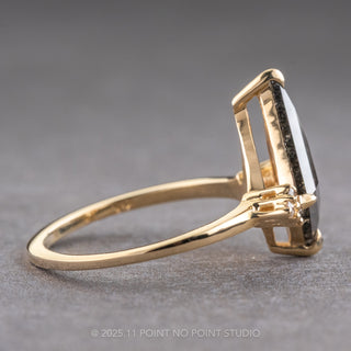 1.94 Carat Black Speckled Kite Diamond Engagement Ring, Ombre Quinn Setting, 14k Yellow Gold
