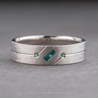 Lab Emerald Baguette and Round Emerald Mens Wedding Band
