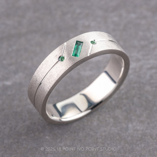 Lab Emerald Baguette and Round Emerald Mens Wedding Band