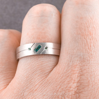Lab Emerald Baguette and Round Emerald Mens Wedding Band