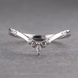 Marquise Diamond Wedding Band, White and Grey Flora Setting, Platinum