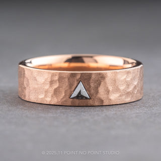 Triangle Diamond Hammered Matte Mens Wedding Band, Comfort Fit, 14K Rose Gold