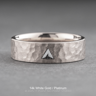 Triangle Diamond Hammered Matte Mens Wedding Band, Comfort Fit