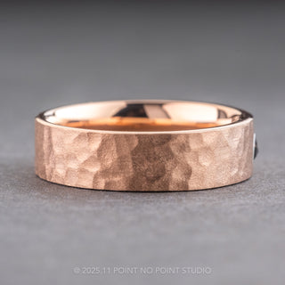 Triangle Diamond Hammered Matte Mens Wedding Band, Comfort Fit, 14K Rose Gold