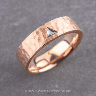 Triangle Diamond Hammered Matte Mens Wedding Band, Comfort Fit, 14K Rose Gold