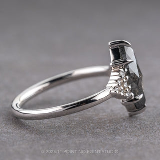 1.79 Carat Black Speckled Marquise Diamond Engagement Ring, Quinn Setting, 14k White Gold