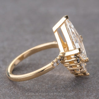 2.15 Carat Kite Lab Diamond Engagement Ring, Ombre Wren Setting, 14k Yellow Gold