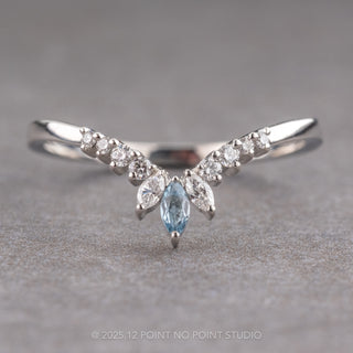 Marquise Aquamarine and Diamond Wedding Band, Small Cleo Setting, Platinum