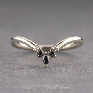 Freya Wedding Ring, 5 White and Black Diamond, Round Band women's wedding band, Point No Point Studio. Eco-friendly, Recycled Metals, Conflict Free.