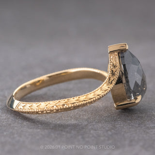 4.08 Carat Black Salt and Pepper Pear Diamond Engagement Ring, Louise Setting