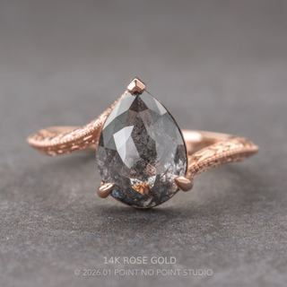 4.08 Carat Black Salt and Pepper Pear Diamond Engagement Ring, Louise Setting