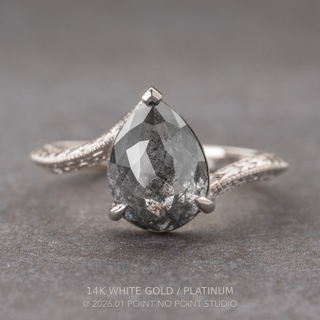 4.08 Carat Black Salt and Pepper Pear Diamond Engagement Ring, Louise Setting