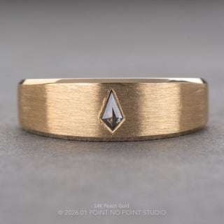 Black Salt and Pepper Kite Diamond Men's Beveled Edge Leo Wedding Band, Comfort Fit men's wedding band, Point No Point Studio. Eco-friendly, Recycled Metals, Conflict Free.