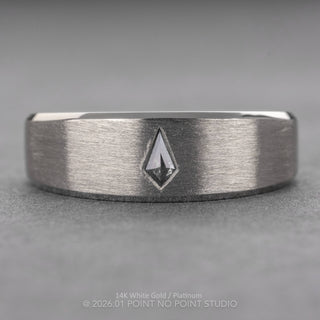 Black Salt and Pepper Kite Diamond Men's Beveled Edge Leo Wedding Band, Comfort Fit men's wedding band, Point No Point Studio. Eco-friendly, Recycled Metals, Conflict Free.
