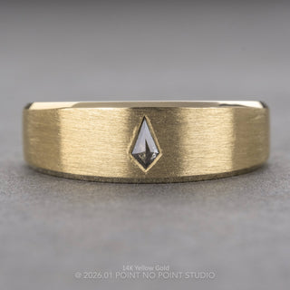 Black Salt and Pepper Kite Diamond Men's Beveled Edge Leo Wedding Band, Comfort Fit men's wedding band, Point No Point Studio. Eco-friendly, Recycled Metals, Conflict Free.
