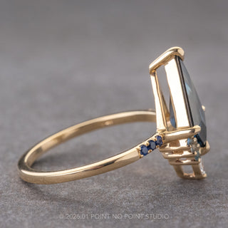 2.03 Carat Blue Kite Sapphire and Diamond Engagement Ring, Ombre Avaline Setting, 14k Yellow Gold