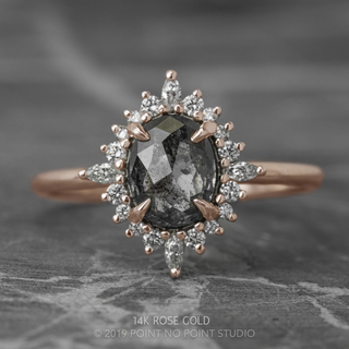 1.56 Carat Black Salt and Pepper Oval Diamond Engagement Ring, Cosette Setting