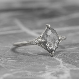 1.34 Carat Salt and Pepper Geometric Marquise Diamond Engagement Ring, Aela Setting, Platinum