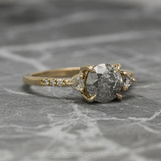 1.57 Carat Salt and Pepper Round Diamond Engagement Ring, Eliza Setting, 14K Yellow Gold