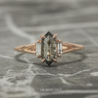 1.81 Carat Black Salt and Pepper Hexagon Diamond Engagement Ring, Zinnia Setting