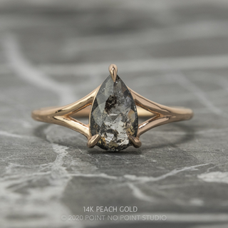 1.37 Carat Salt and Pepper Pear Diamond Engagement Ring, Split Shank Jane Setting