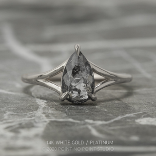 1.37 Carat Salt and Pepper Pear Diamond Engagement Ring, Split Shank Jane Setting