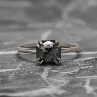1.90 Carat Black Asscher Diamond Engagement Ring,  Double Prong Jane Setting