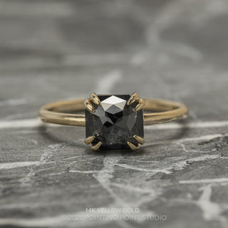 1.90 Carat Black Asscher Diamond Engagement Ring,  Double Prong Jane Setting
