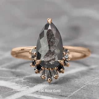 1.29 Carat Black Pear Diamond Engagement Ring, Ombre Wren Setting