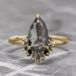 1.29 Carat Black Pear Diamond Engagement Ring, Ombre Wren Setting