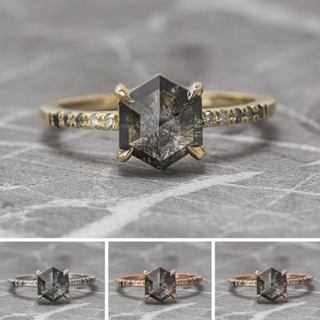 1.61 Carat Black Hexagon Diamond Engagement Ring, Ombre Jules Setting