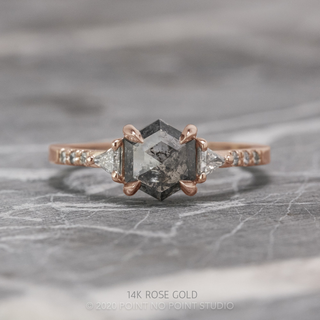 1.25 Carat Black Salt and Pepper Hexagon Diamond Engagement Ring, Eliza Setting