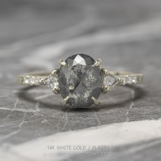1.77 Carat Black Salt and Pepper Oval Diamond Engagement Ring, Eliza Setting